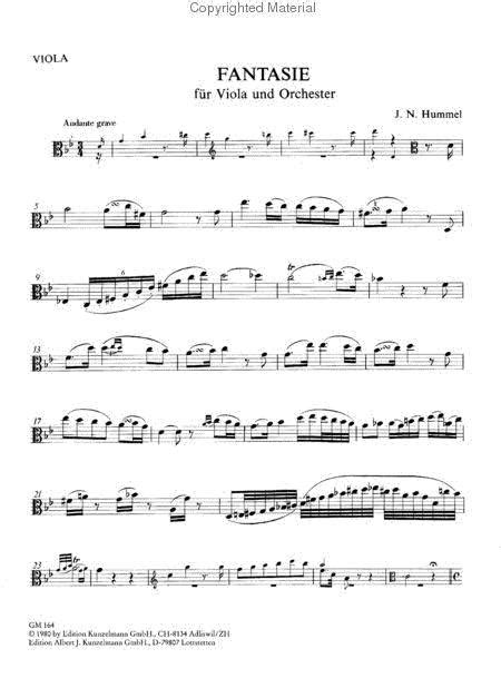  Fantasy For Viola And Orchestra - Arranged For Viola And Piano by Johann Nepomuk Hummel